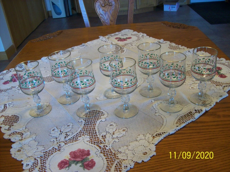 Arby's Libbey 1987 Holly & Berries бант со стержнем стакан винные бокалы набор из 8 - Изображение 2 из 4
