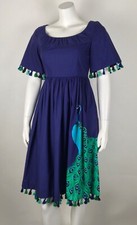 Kate Spade NWT 448 Peacock Plume Poplin Dress Deep Sea Blue Tassels