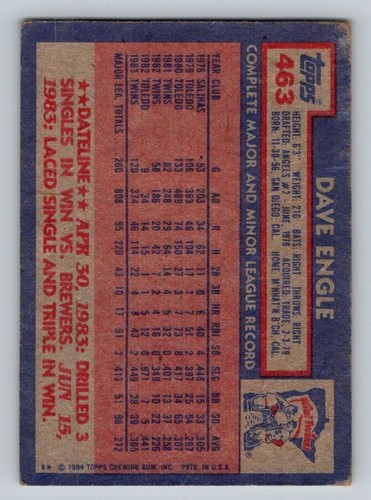 DAVE ENGLE 1984 TOPPS Autographed MLB card TTM /IP signature - Picture 2 of 2