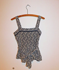 Banana Republic Navy Peplum Top Belted White Embroidery XS Cotton Blend