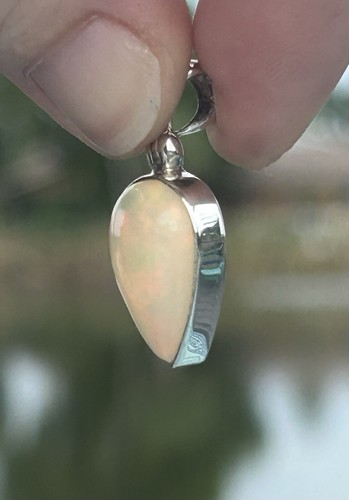 Natural White Precious Opal Teardrop Sterling Silver Necklace Pendant - Picture 13 of 17