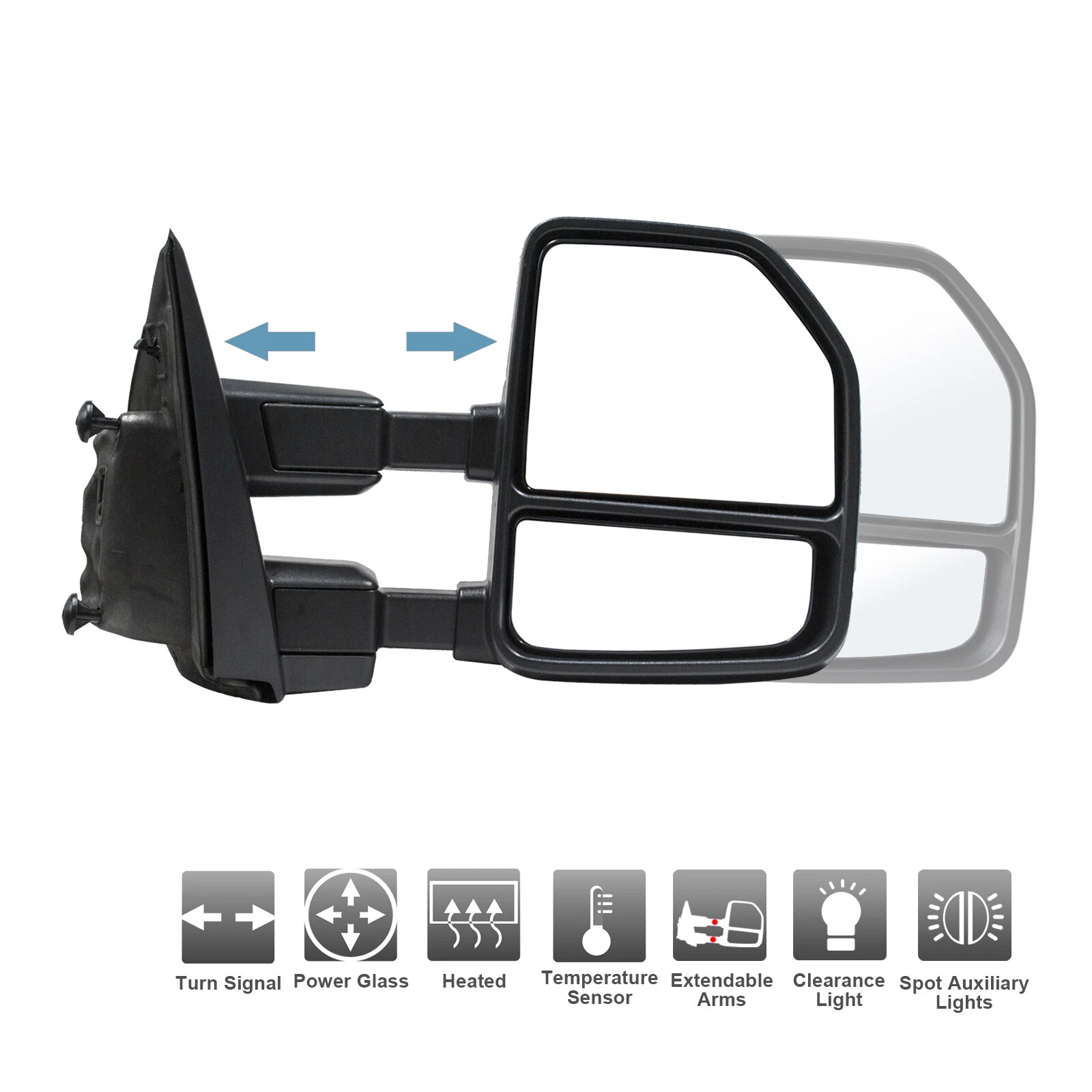 Towing Mirror For 2017-2020 Ford F250 Super Duty Passenger Side RH Power Heated