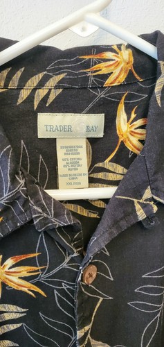 Trader Bay Button Down Mens Short Sleeve Shirt XXL Black And Yellow Cotton - Picture 3 of 7