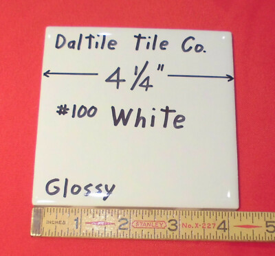 1 pc. *Daltile #100 White*  4-1/4'' Glossy Ceramic Tile from 1990's -2000's   New