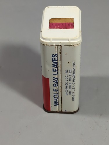 Vintage Schilling INTERA BAIA FOGLIE ALLORO metallo spezie latta 0,1 oz made in USA vuoto - Foto 3 di 9