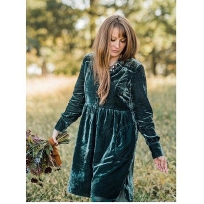 Anthropologie Holding Horses Nantes Crushed Velvet Shirt Dress Green Small