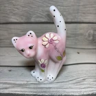 Fenton Pink Rosalene Glass Hello Kitty Cat Figurine Signed Handpainted 4.5"