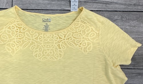 XXL Croft & Barrow Yellow T-Shirt with Lace Overlay 2019 Season Tee - Picture 2 of 4