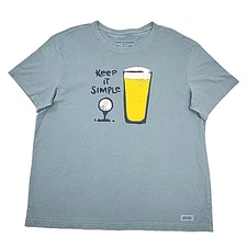 Life Is Good T-Shirt Golf Beer Keep It Simple Large Men Blue Crew Short Sleeve