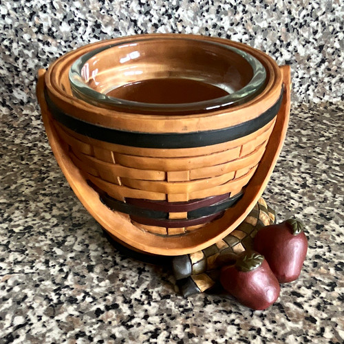 Adorable Apple Basket Themed Candle Holder w/ Removable Glass Insert