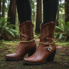 Women Gold Metal 2PCS Boot Chain Bracelet Shoe Anklet Bling Flower Charm SET