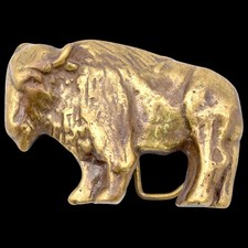 Solid Brass Buffalo Bison Heavy Vintage Belt Buckle ca. 1970s