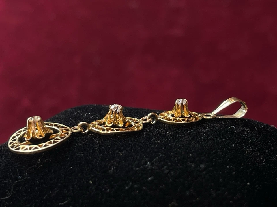 ЗОЛОТАЯ ПОДВЕСКА С БРИЛЛИАНТАМИ 10 КАРАТ АНТИКВАРНЫЙ ЛЮТИК 3 КАПЛИ ВИКТОРИАНСКИЙ ЛАВАЛЬЕР - Изображение 4 из 4