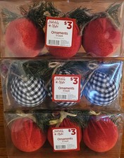 Holiday Style Decor Christmas Ornaments Set Of 9 Red  Buffalo Check NEW in Pkg