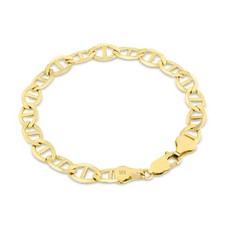 10K Yellow Gold Solid 6mm Mens Mariner Anchor Flat Link Chain Bracelet 8"