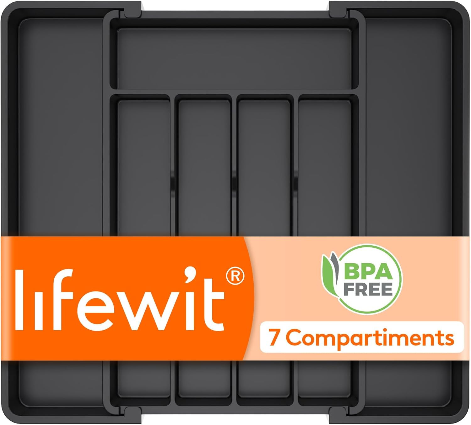 Organisateur ustensiles 7 compartiments modulable pour grand tiroir