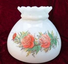 Vintage White Milk Glass 8” Lamp Shade Rose Spray Student Kerosene Lamp Shade