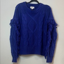 &merci Women's Royal Blue Cable Knit Cozy Sweater Fringe Sleeves Size Medium