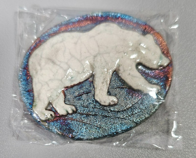Raku Spirit Bear Medallion I AM STRONG Pocket Stone 1-3/4'' X 1-1/2''  NEW  OOAK