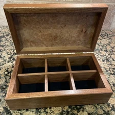 Vintage MCM Walnut Wood Inlay Vanity Trinket Jewelry Box