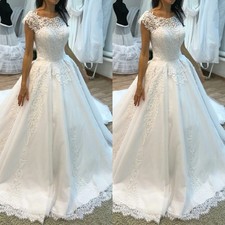 Elegant Wedding Dresses Scoop Neck Lace A Line Sweep Train Bridal Gown Custom