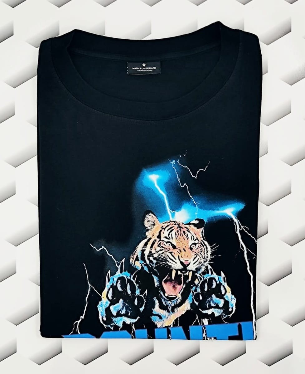 Marcelo Burlon Tiger Print T Shirt Black Medium RRP £205 Rare Vintage VGC