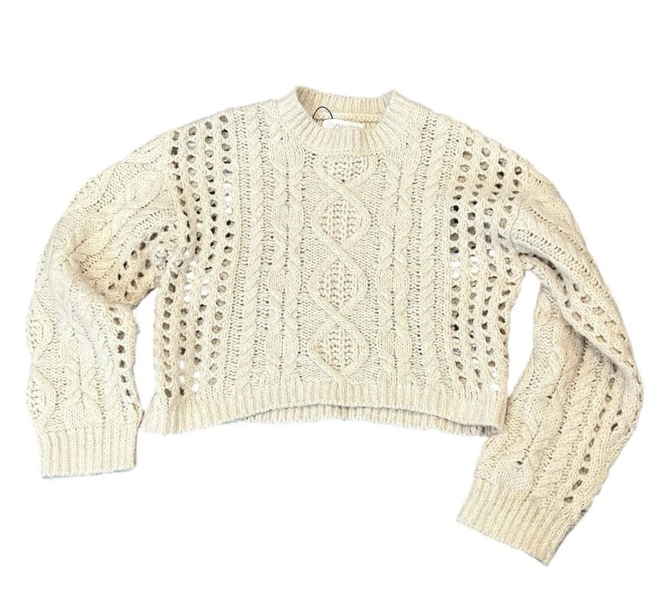 KIDS ZARA GIRLS SWEATER IVORY CROCHET CABLE KNIT CROP WOOL BLEND 1473/722 11-12 - Image 3 of 4