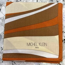 ART VINTAGE BROWN & ORANGE GEOMETRICS HANKY WOMAN POCKET SQUARE COTTON 19" W232