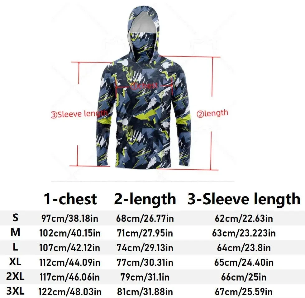 Hombres Capucha Camisa de Pesca Manga Larga Camiseta de Pesca Protección UV Ropa de Pesca