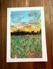 ACEO Original OIL Pastel Landscape Sunset, Meadow Field Dreamy Abstract Clouds — photo 1