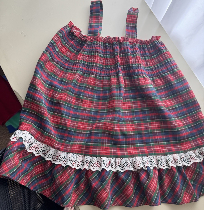 Handmade Girls 6 Plaid Smocked Ruffle Lace Sleeveless Sundress Knee Length