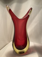 Vintage Murano Sommerso 9  Ruby Amber Art Glass Vase Flavio Poli Design