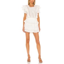 LoveShackFancy Stella Antique White Lace Ruffle Dress Short Sleeve Boho Sz XS