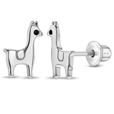 Prancing Llama Kids / Children's / Girls Earrings Screw Back - Sterling Silver