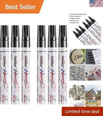 6 White Permanent Paint Pens - Opaque, Quick-Dry Oil-Based Markers for Artists