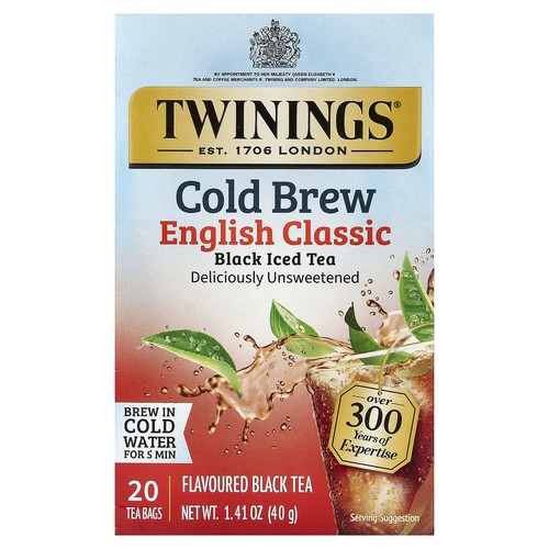 Cold Brewed Iced Tea, Black Tea, English Classic, Unsweetened, 20 Tea Bags, 1.41