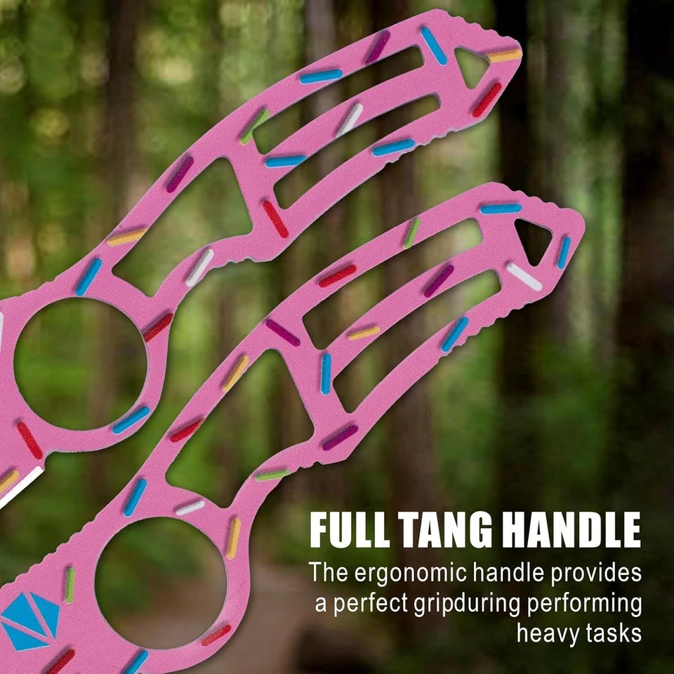 Cuchillo de supervivencia de caza Full Tang hoja fija estilo donut rosa de 2 piezas funda de cuchilla Foto 4 de 4