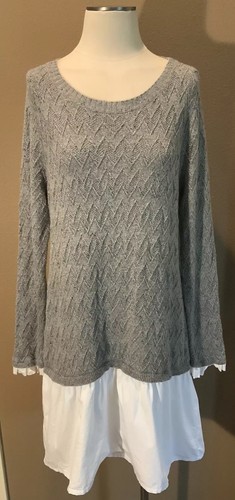 Anthropologie Sparrow L Quiet Luxury Gray & White Long Sleeve Chic Sweater Dress - Picture 6 of 6