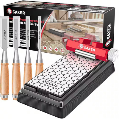 Saker Sharpening Stone with Honing Guide Tool Chisel Set for Woodworking Flatten