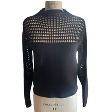 HELMUT LANG Black  Navy Long Sleeve Mesh Sweater Size Small