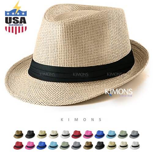 Straw Fedora Hat Trilby Cuban Sun Cap Summer Beach Sun Panama Short Brim Floral