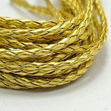 16.4 Feets Gold Braided Bolo PU Leatherette Jewelry Cord 4mm For Bracelets