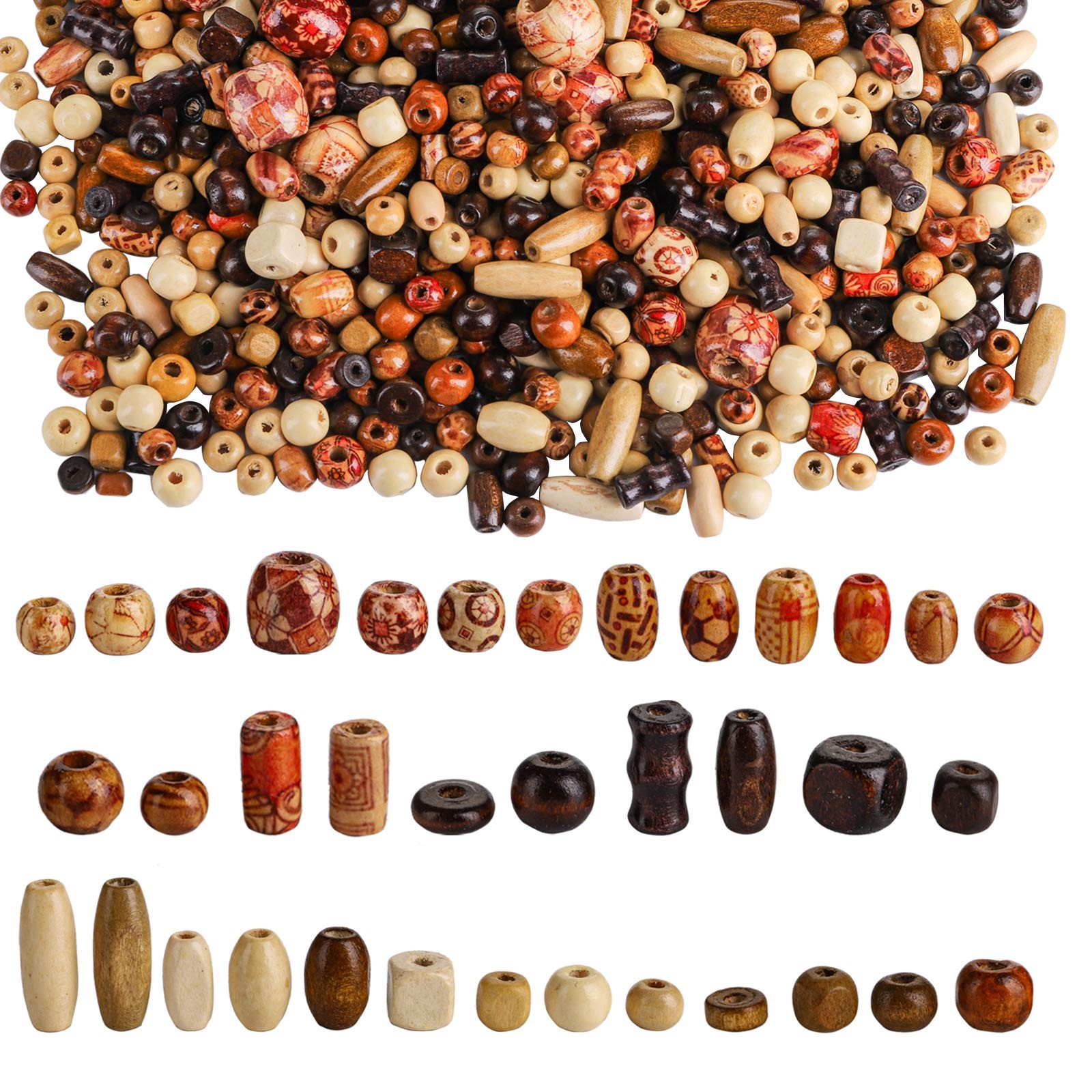 2000 Pcs Printed Wooden Beads Assorted African Loose Beads Macrame Supplies