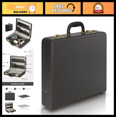 Professional Leather Briefcase with Lock - Durable Hard Shell Attache Case for L