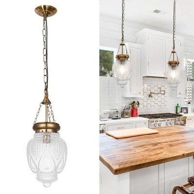 OIYIO Vintage Brass Pendant Light Clear Glass Farmhouse Kitchen Island Fixture