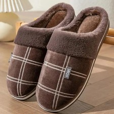 Men Home Slippers Plaid Memory Foam Winter Plush Male Indoor Shoes Warm Soft
