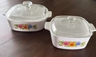 2 Vintage Corning Ware Summer Blush Casserole Dishes Pyrex Lid 1.5L & 2L Pansies