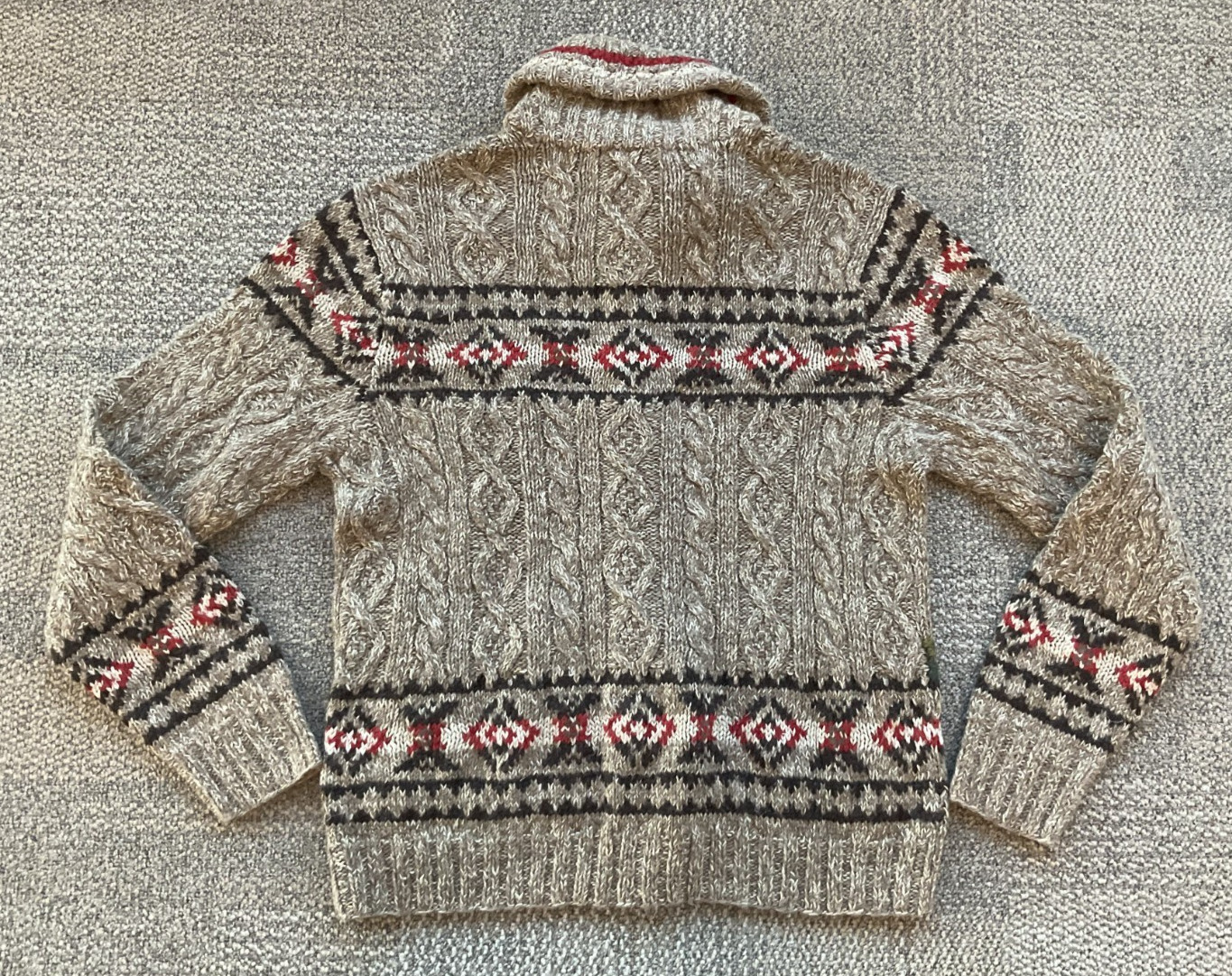 RRL Ralph Lauren Hand Knit Cable Hunting Pattern Wool Linen Blend Cardigan-MEN-L image 5