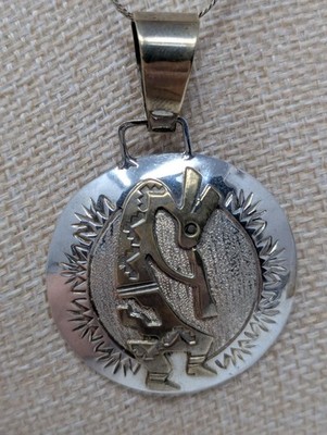 Sterling Silver Kokopelli Pendant Large Necklace Signed RJ Southwestern 28''