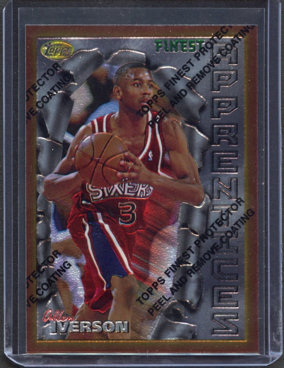 Allen Iverson Rookie RC 1996-97 Topps Finest w/ Coating #69 Philadelphia 76ers
